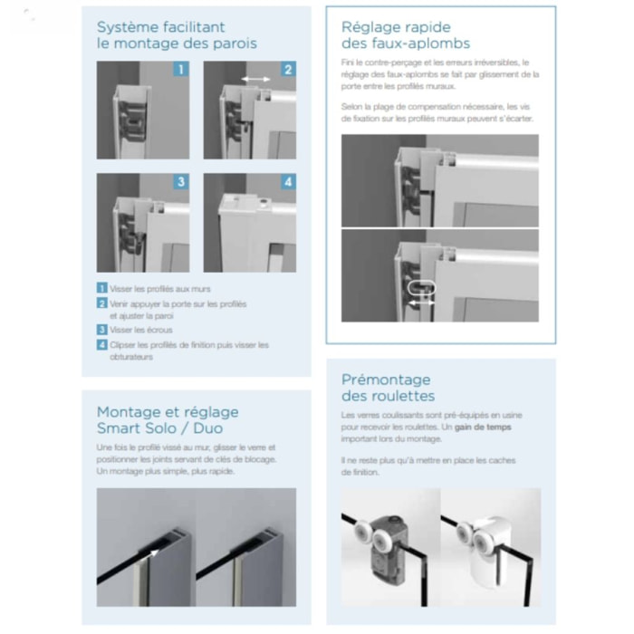 Kinedo Paroi de douche coulissante Smart Design sans seuil 160 + profile chromé + sérigraphie