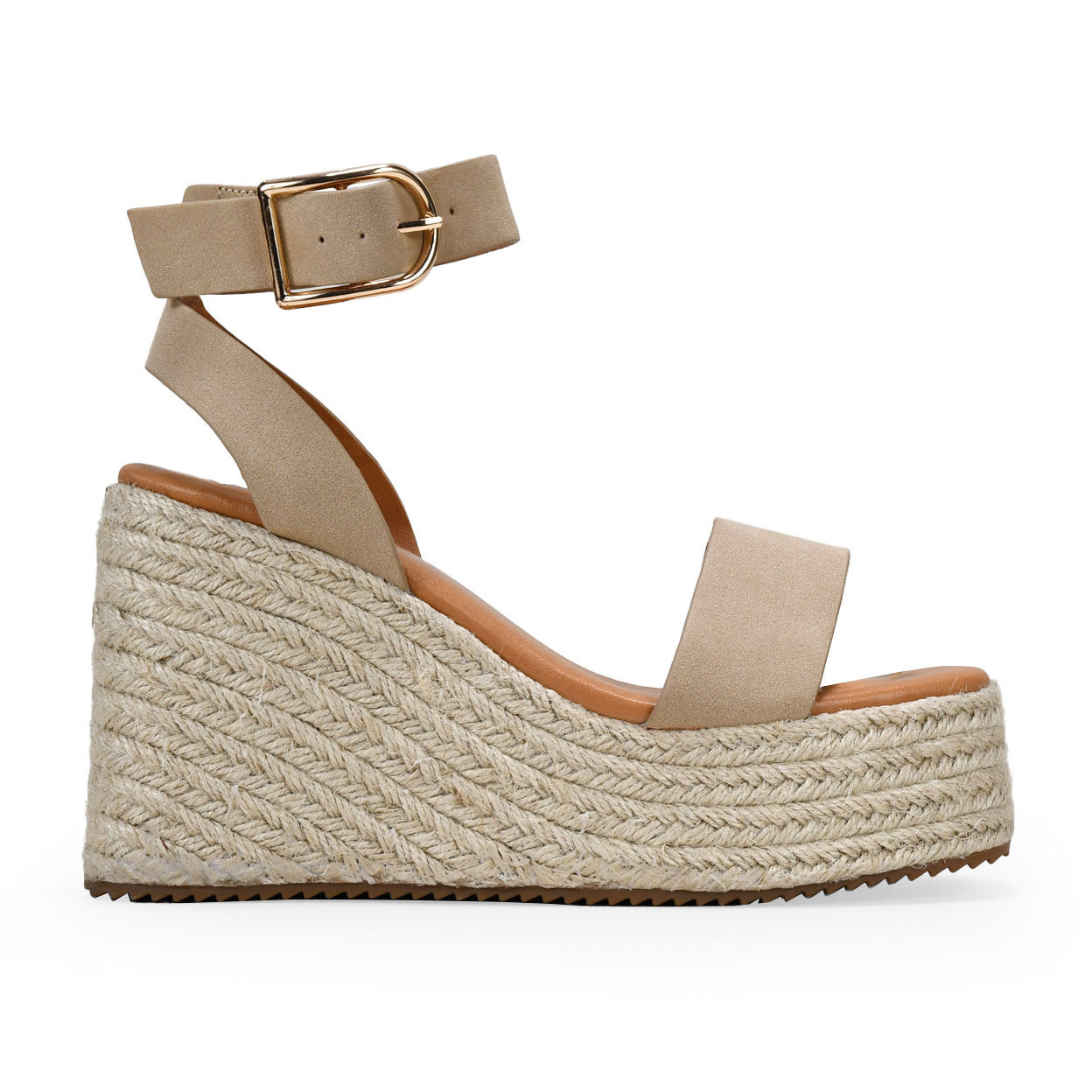 Sandalias arena con cuña y plataforma de esparto