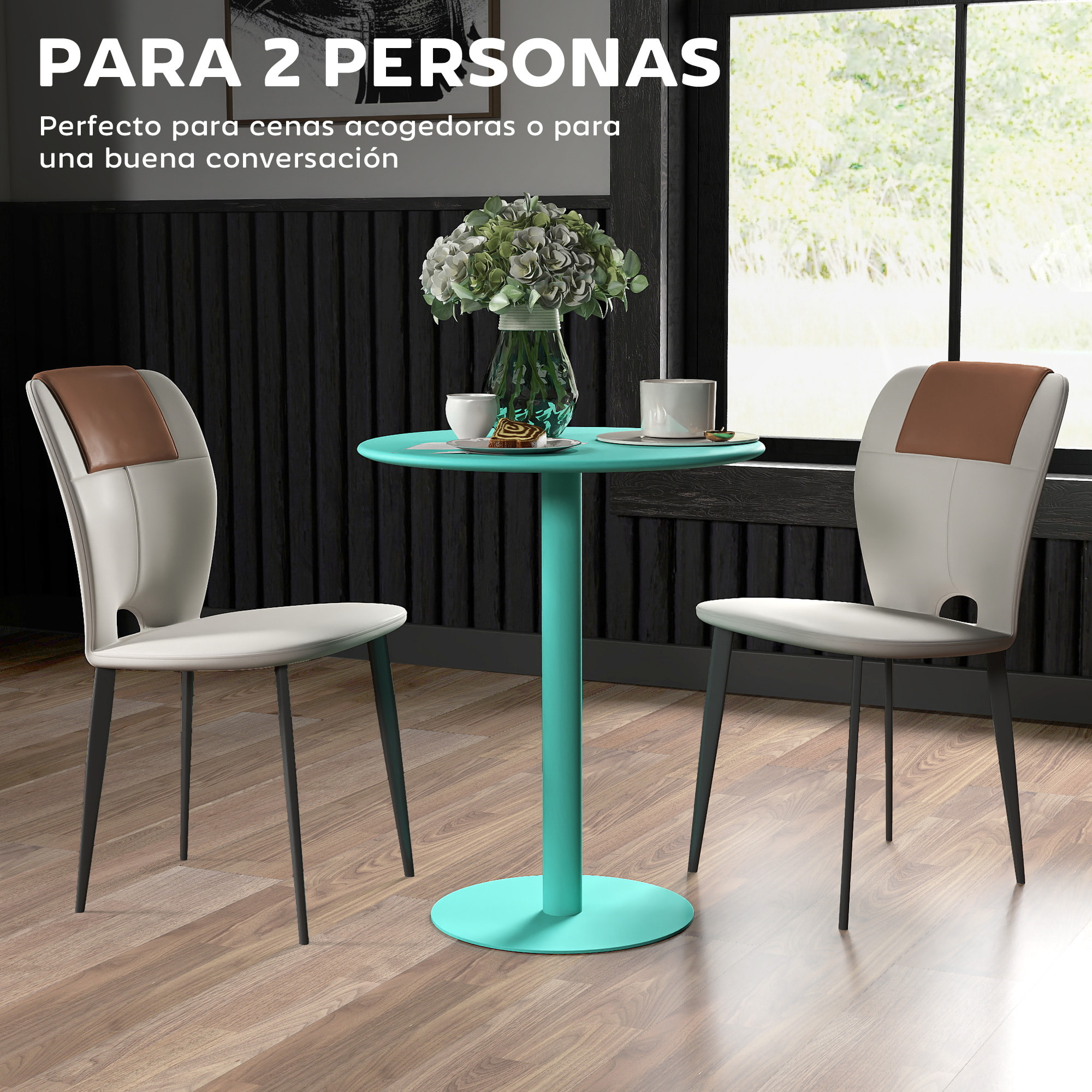 Mesa de Comedor Redonda para 2 Personas Mesa de Cocina de Acero para Interior y Exterior Ø60x72 cm Verde