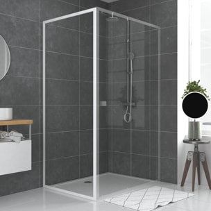 Paroi porte de douche blanc RETOUR 90x185cm pour porte - verre transparent 5mm - WHITY SIDE 90
