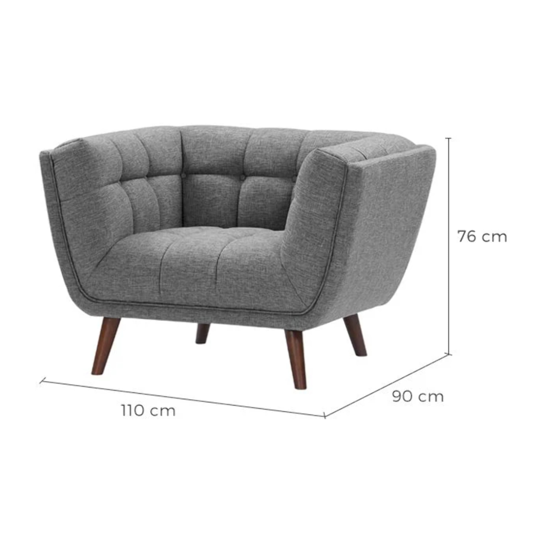 Fauteuil capitonné en tissu gris - Carmen