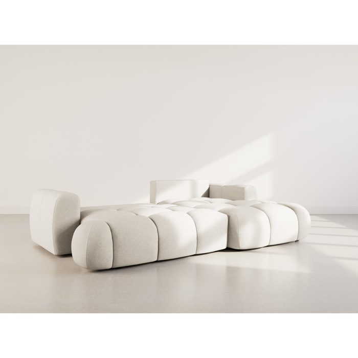 Yulin - Canapé d'angle droit 4 places convertible avec coffre en tissu bouclette - Beige