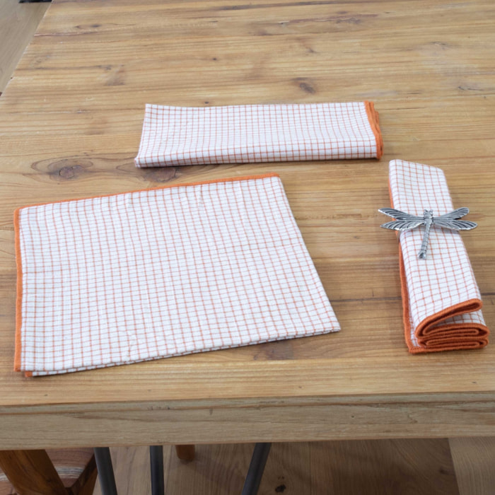 Serviette de table à carreaux en coton - Brique