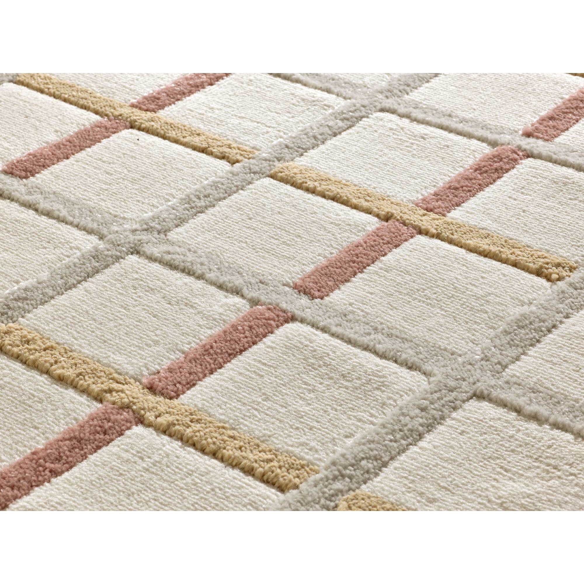 KARISMA Alfombra de cuadros con relieve rosa, varias medidas disponibles.