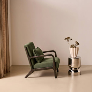 Fauteuil scandinave bois d'hévéa teinté wengé et velours côtelé LORENS