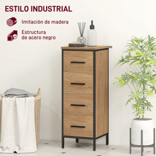 Armario de Baño Mueble de Baño Estrecho Cajonera con 4 Cajones y Estructura de Acero 30x30x82 cm Roble