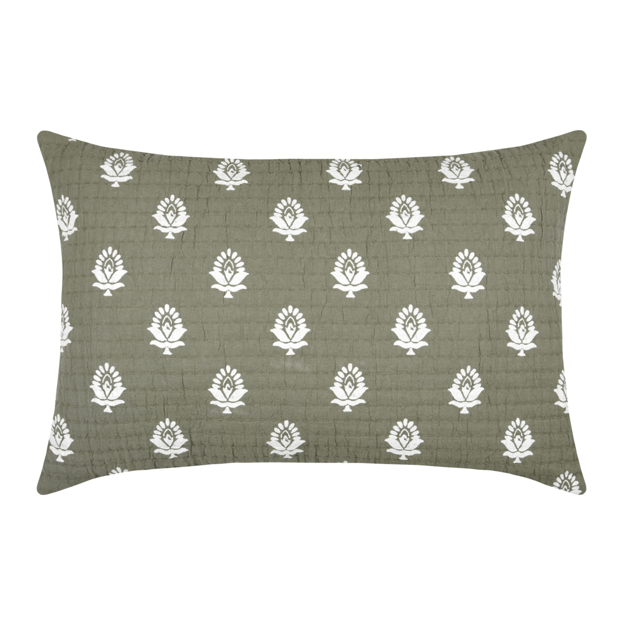 Coussin rectangulaire en coton à motif floral - Kaki