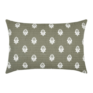 Coussin rectangulaire en coton à motif floral - Kaki