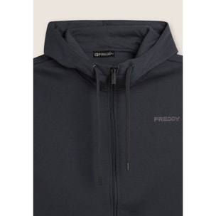 Tuta con full zip, cappuccio e fondo a polsino