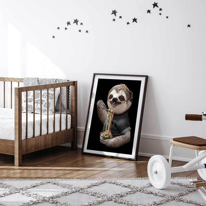 Affiche enfant repas de paresseux  Affiche sous cadre noir