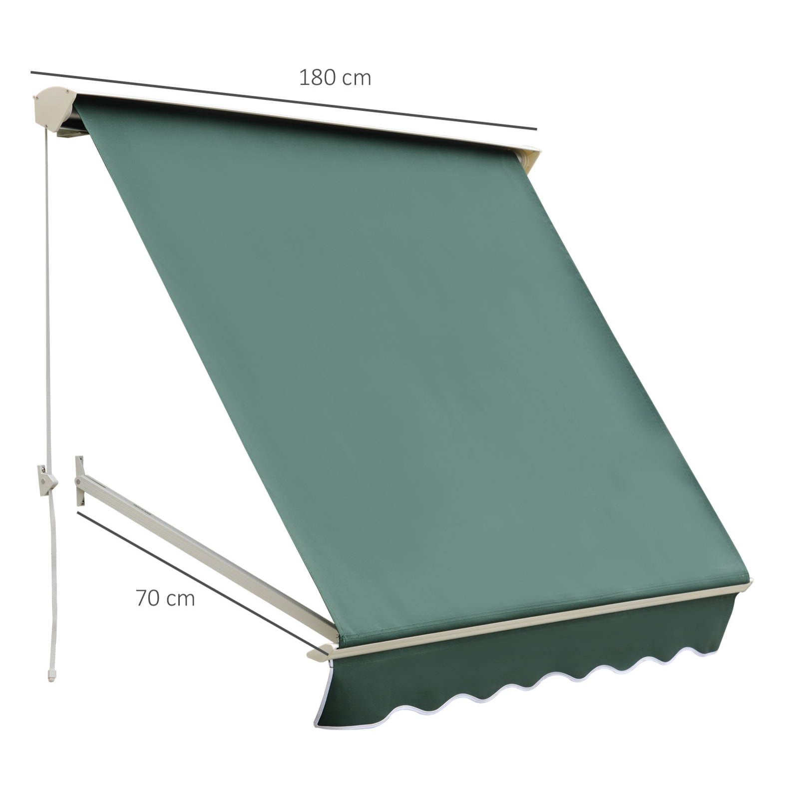 Store banne manuel inclinaison réglable aluminium polyester imperméabilisé 70L x 180l cm vert