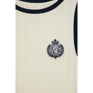 Vestito color ecrù a coste con toppa nautica