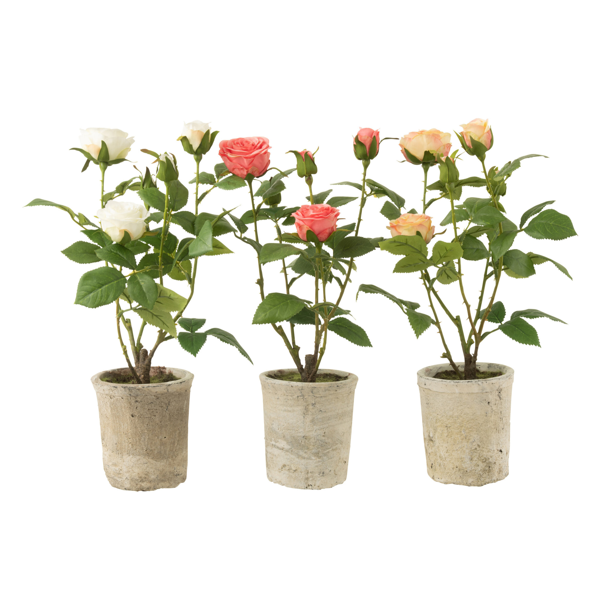 J-Line Rose 5 Têtes en pot - plastique/textile - jaune/vert