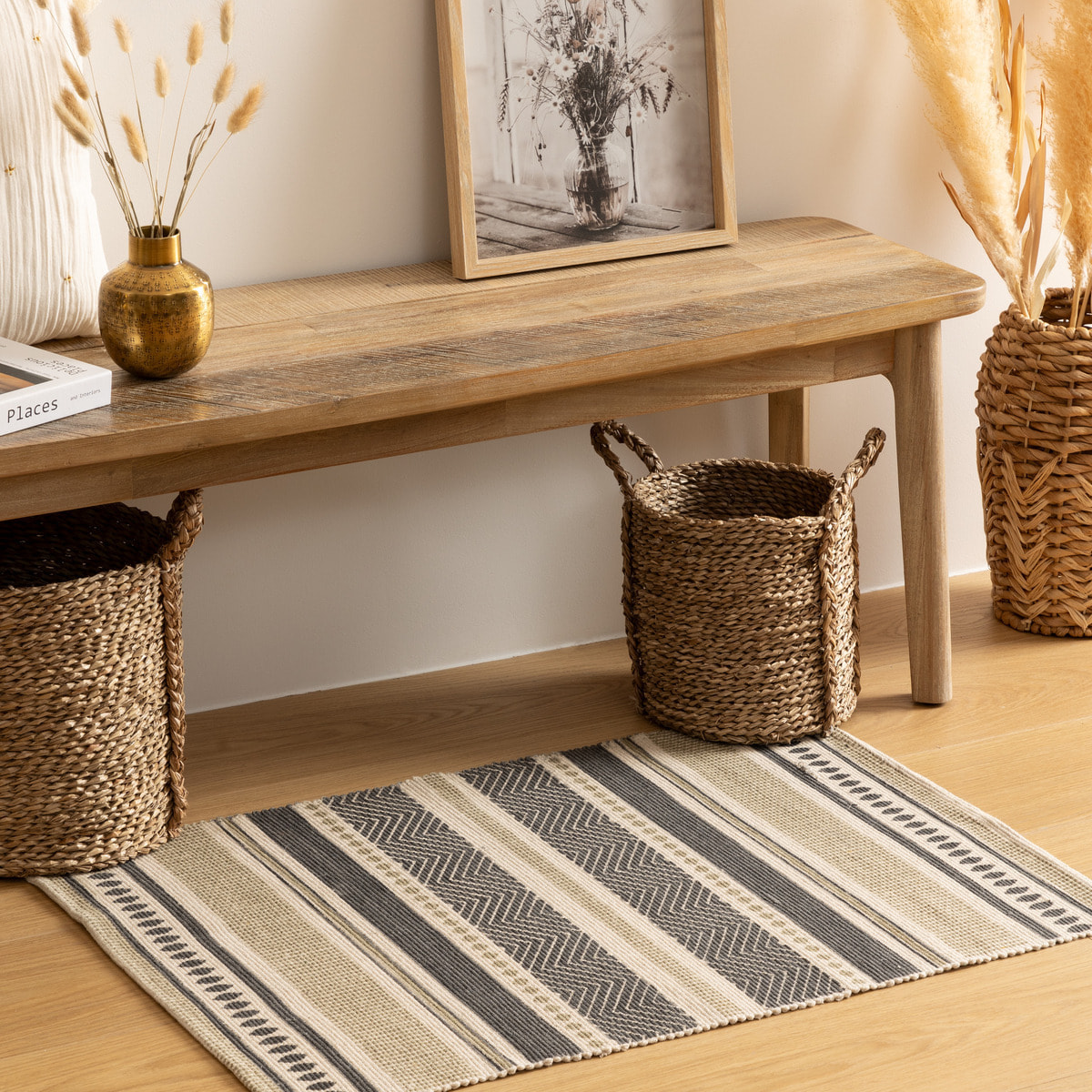 Tapis imprimé Gris en coton 60x90