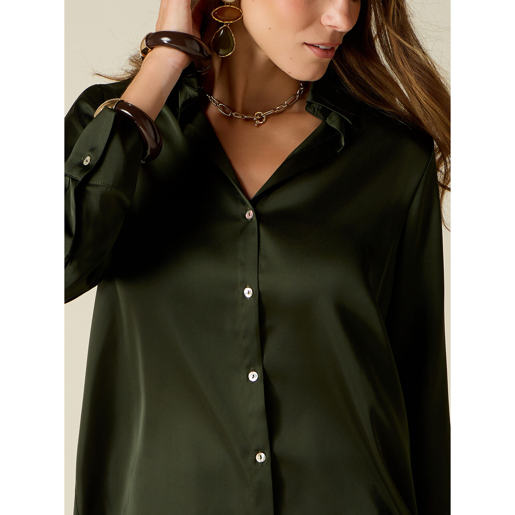 Oltre - Camicia in raso - Verde militare