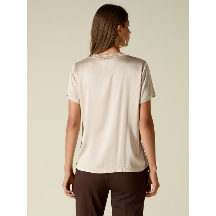 Oltre - Blusa in raso misto viscosa - Beige