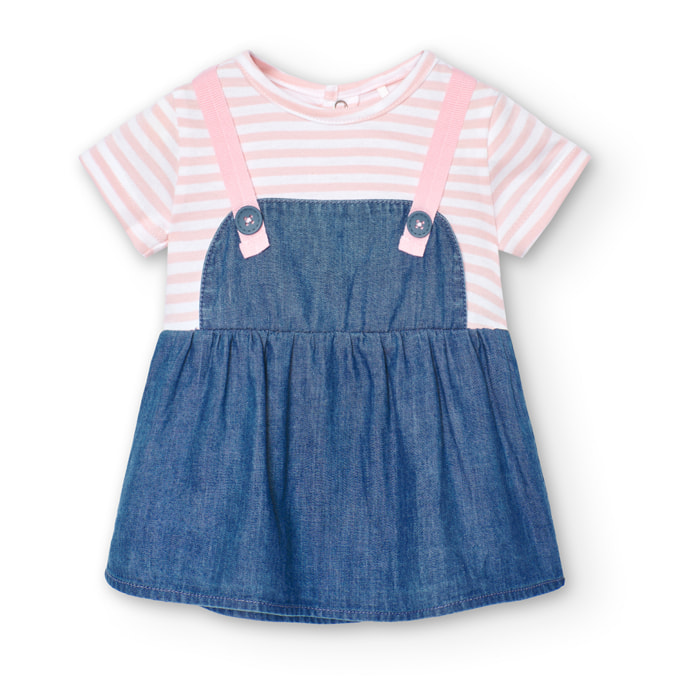 Vestido denim niÃ±a reciÃ©n nacida, estampado de rayas, azul