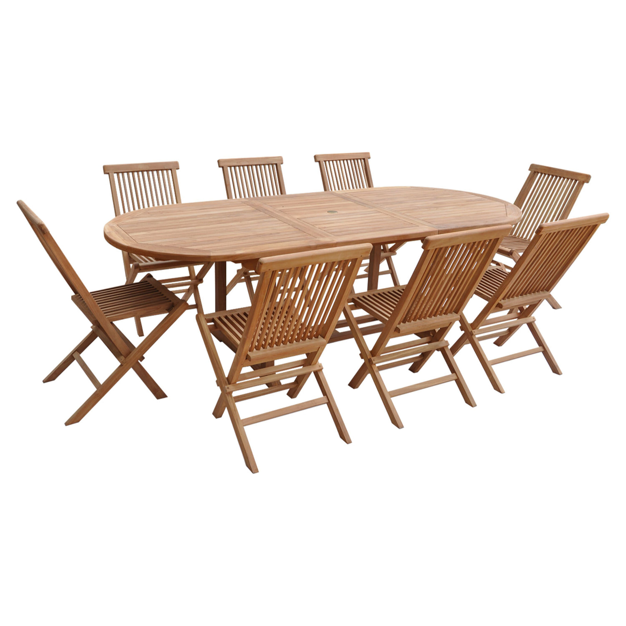 Salon de jardin en teck LOMBOK - table ovale extensible - 8 places