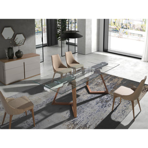 Mesa comedor extensible rectangular con tapa de cristal templado 160x90x75cm