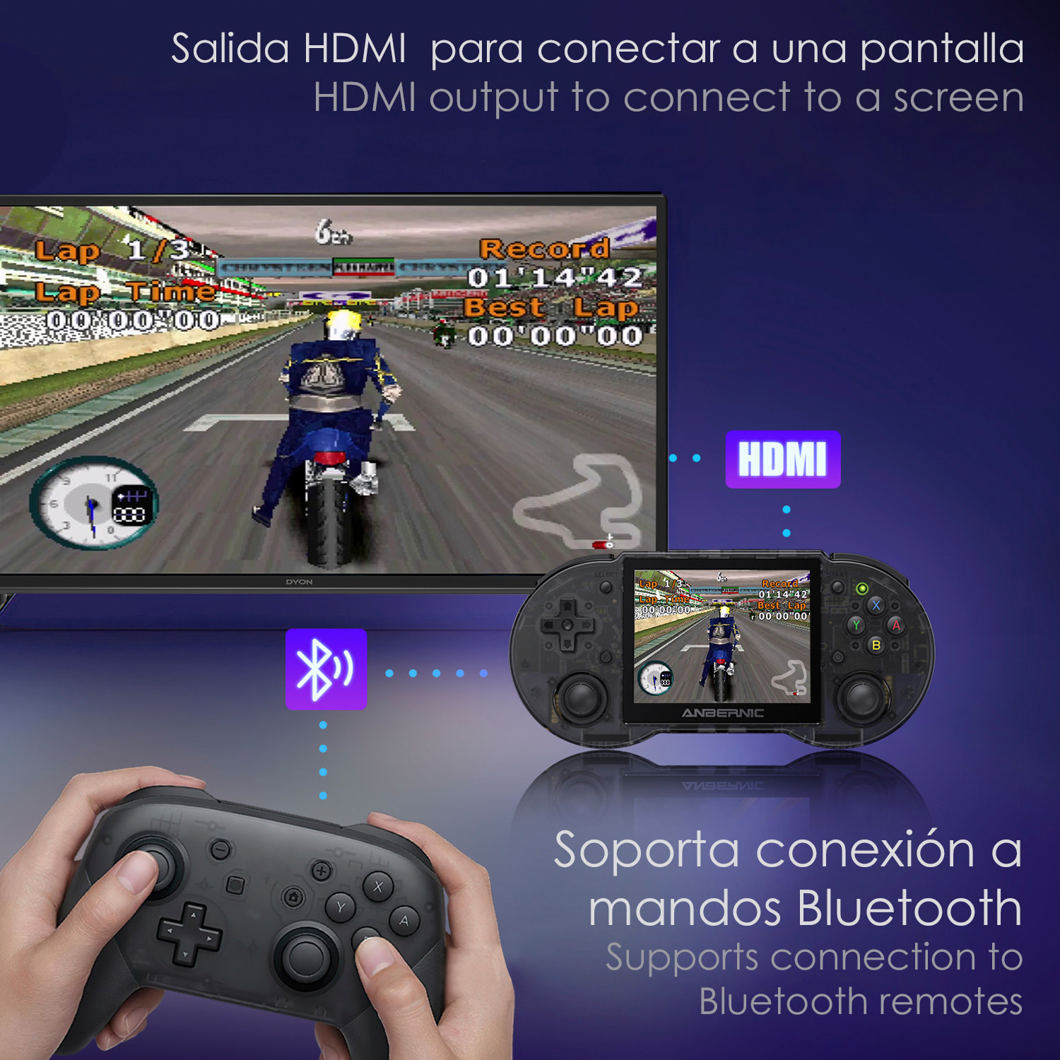 DAM Consola emulador multiplataforma RG353P. 3,5" IPS; Quad Core 1,8GHz, 16GB+128GB. Android 11 + Linux. WiFi. +22.000 juegos. 17,4x2x8,1 Cm. Color: Negro