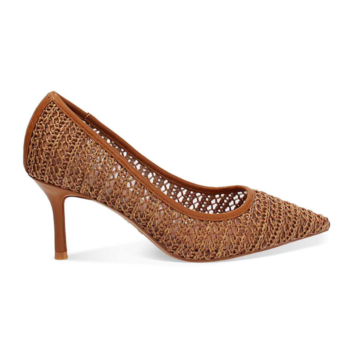 Décolleté donna camel in rafia, tacco 7 cm