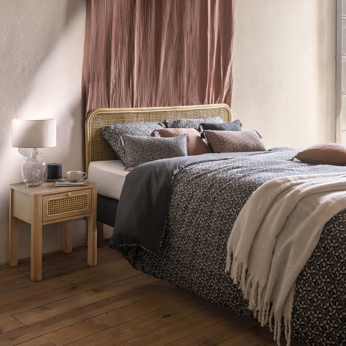 Parure de lit en gaze de coton 240x220cm gris