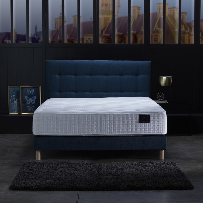 Ensemble Séléné - Matelas ressorts ensachés Accueil latex - Sommier Bleu Marine