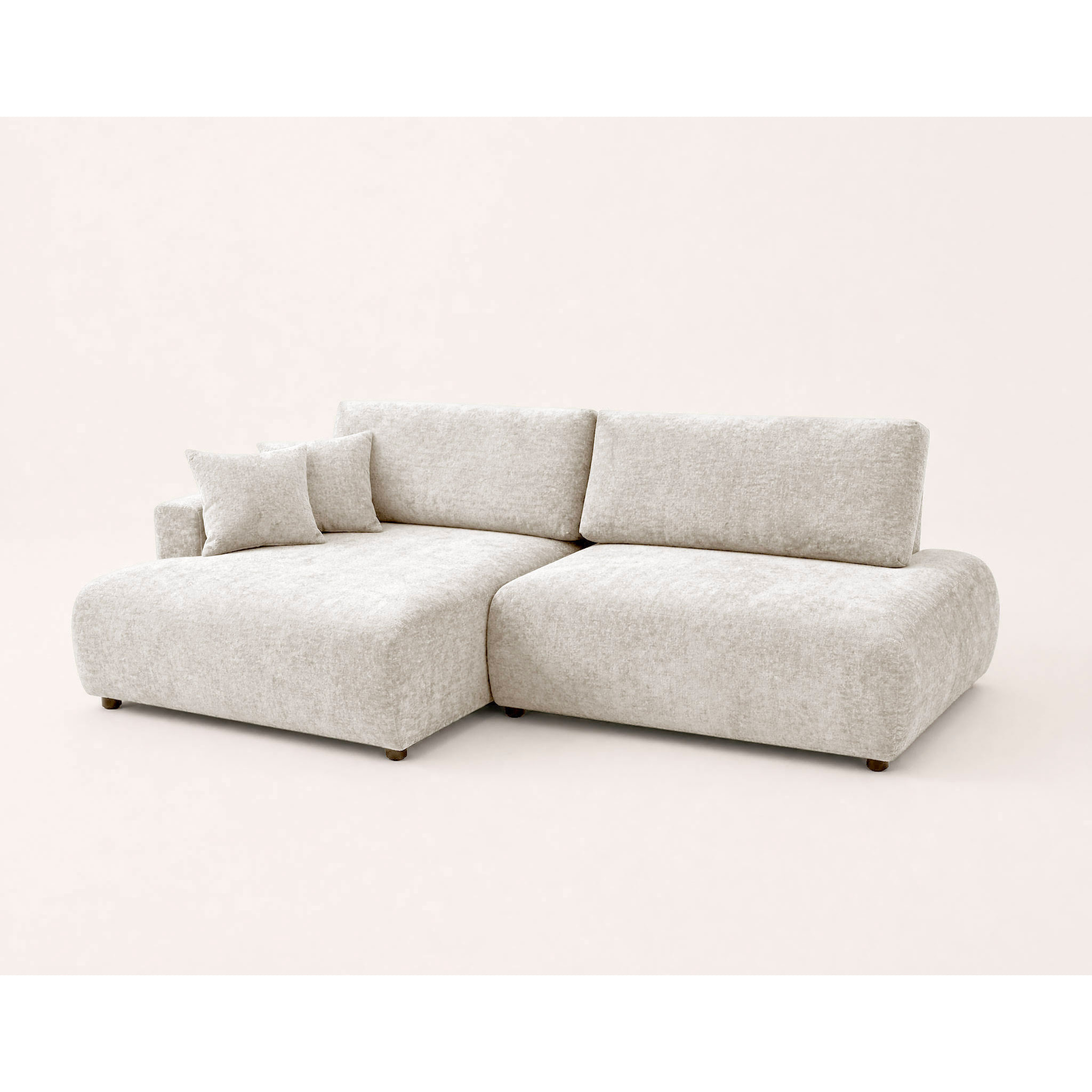 Pivoine - Canapé d'angle ouvert gauche 4 places convertible avec coffre en tissu texturé - Beige