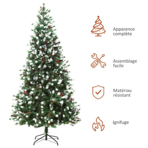 Sapin de Noël artificiel branches enneigées Ø 90 x 180H cm 836 branches épines imitation Nordmann grand réalisme 55 houx