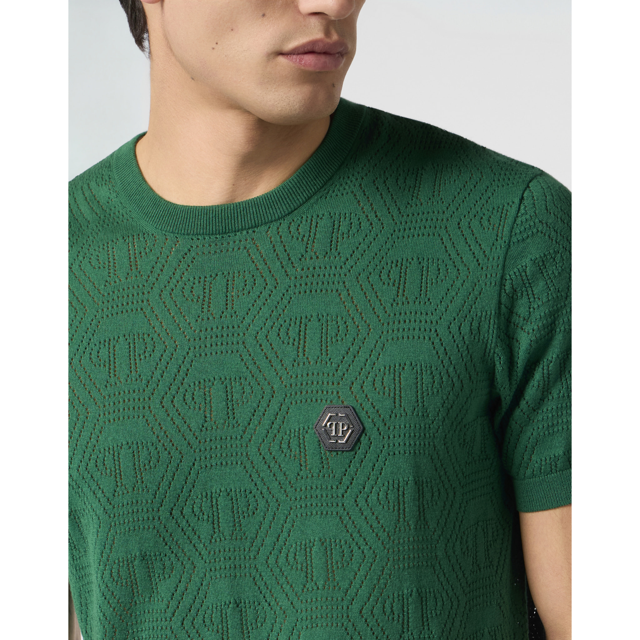 PHILIPP PLEIN Round Neck T-Shirt Openwork Monogram