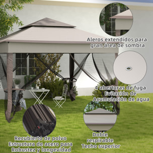 Carpa Plegable Gazebo 3,3x3,3 m Cenador Plegable con 4 Paredes Laterales de Malla Anti-UV y Bolsa de Transporte para Camping Fiestas Gris