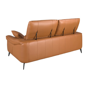 Sofá Angel Cerdá de 3 plazas tapizado en piel de origen vacuno en marrón patas de acero inoxidable en epoxi negro 209x107x105cm