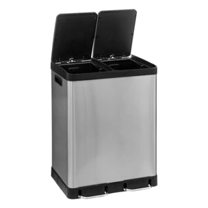 Poubelle tri à pédales métal 2x30L "Ariane" inox