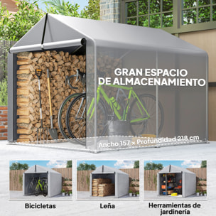 Carpa de Jardín Exterior para Herramientas, Bicicletas, 1,6x2,2x1,6 m, Cobertizo Exterior con Marco de Acero Galvanizado, Puerta Enrollable, Impermeable, Anti-UV, Garaje Portátil, Gris