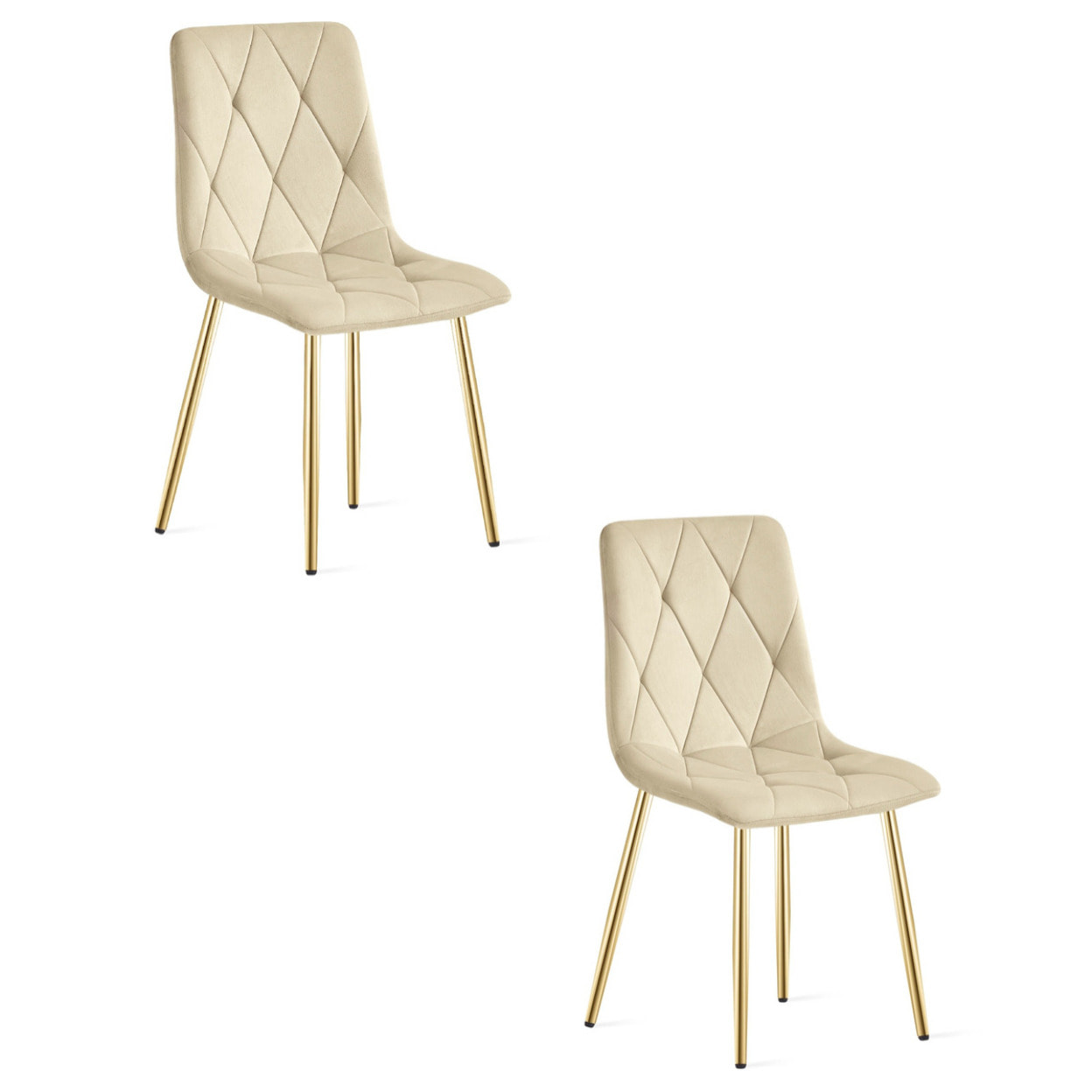 Set di 2 sedie Libra in velluto beige e gambe oro