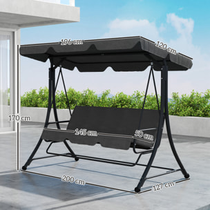 Columpio de Jardín Exterior de 3 Plazas Balancín de Jardín Exterior con Toldo Ajustable Reposapiés Retráctil y Cojines Carga 330 kg 200x127x170 cm Gris