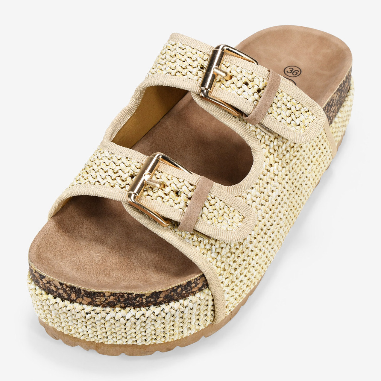Sandalias esparto beige con plataforma y hebillas