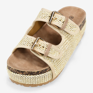 Sandalias esparto beige con plataforma y hebillas