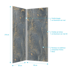 Pack de 2 Panneaux Muraux Pierre Venus 90+90x210 cm avec Profilés NOIR MAT - STONE'IT
