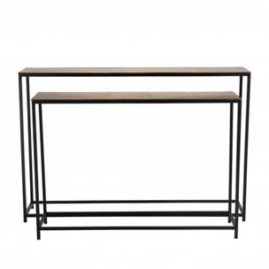 JONAS - Set de 2 consoles gigognes aluminium doré et noir pieds métal