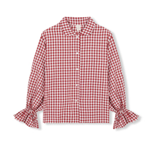 Camiseta de pijama de mujer abotonada de cuadros vichy