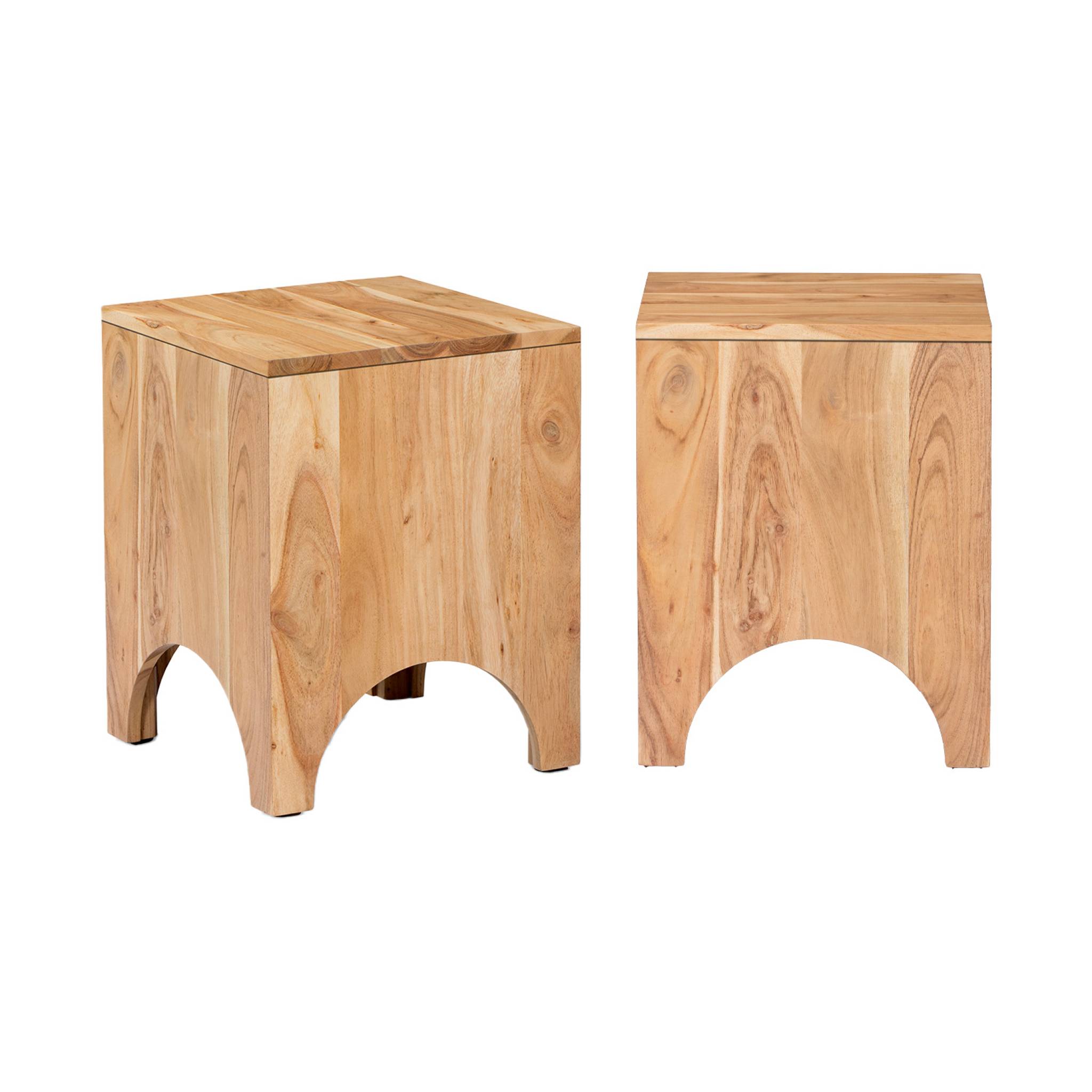 Table d'appoint. table de chevet en bois d'acacia (Lot de 2). couleur naturelle. L 35 x 35 x H 45cm