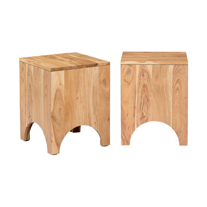Table d'appoint. table de chevet en bois d'acacia (Lot de 2). couleur naturelle. L 35 x 35 x H 45cm