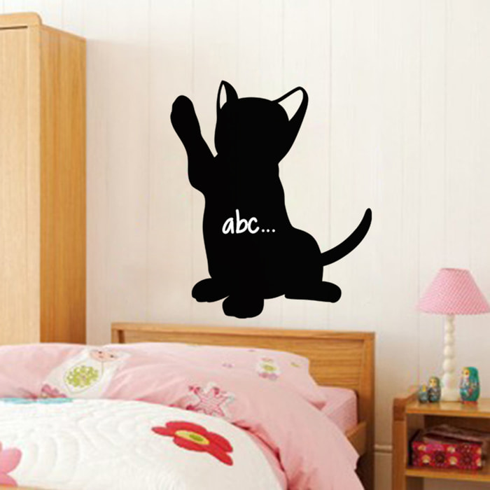 Sticker ardoise tableau noir - stickers muraux adhésif effaçable - SILHOUETTE CHATON