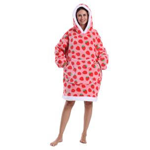 Bata stile felpa e coperta in pile extra morbido. Triplo taschino frontale tipo kangaroo. Design fragole tipo corto.