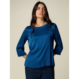 Oltre - Blusa in raso di viscosa stretch - Blu