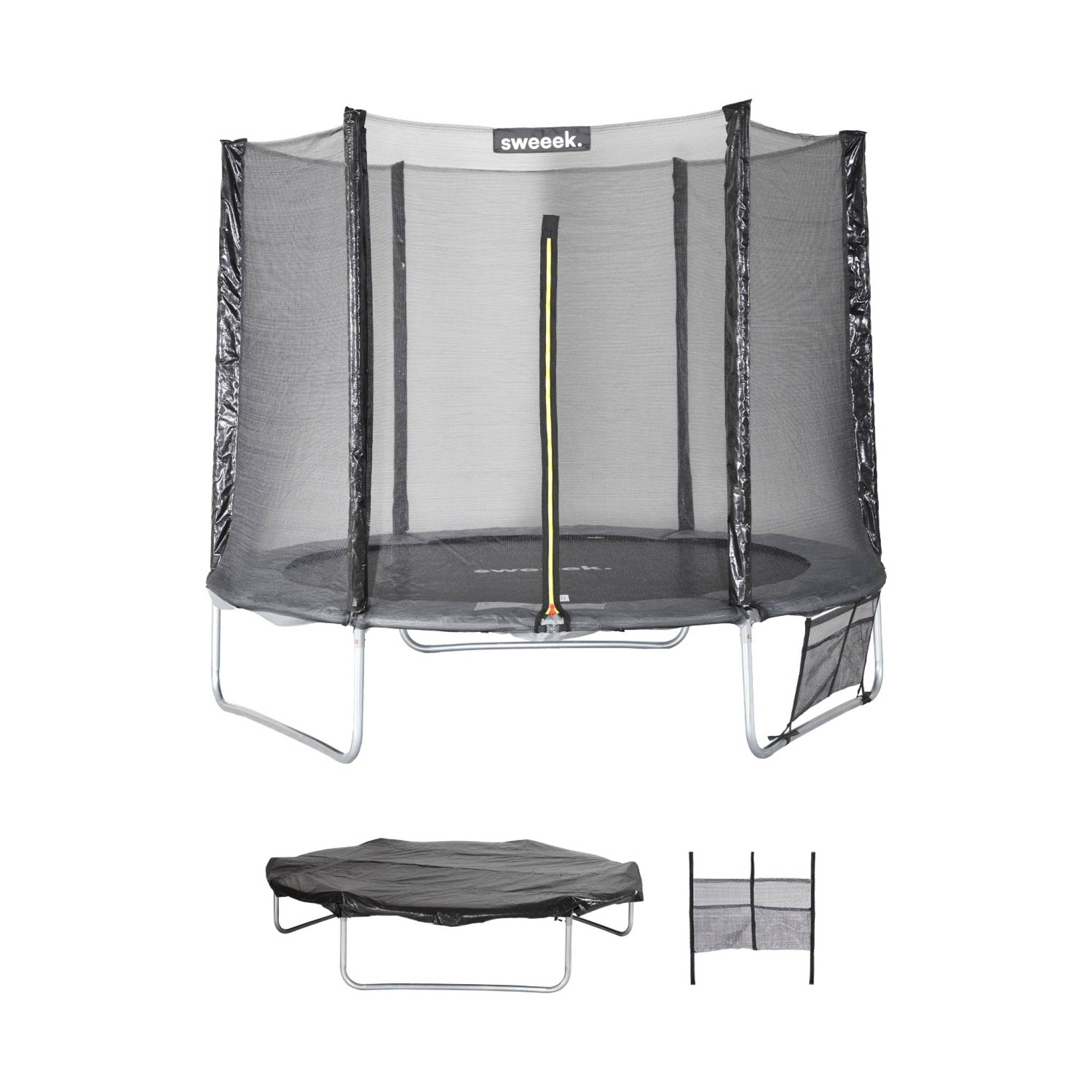 Trampoline 250 cm. gris. avec filet de protection. bâche. filet pour chaussures. kit d’ancrage