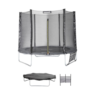 Trampoline 250 cm. gris. avec filet de protection. bâche. filet pour chaussures. kit d’ancrage