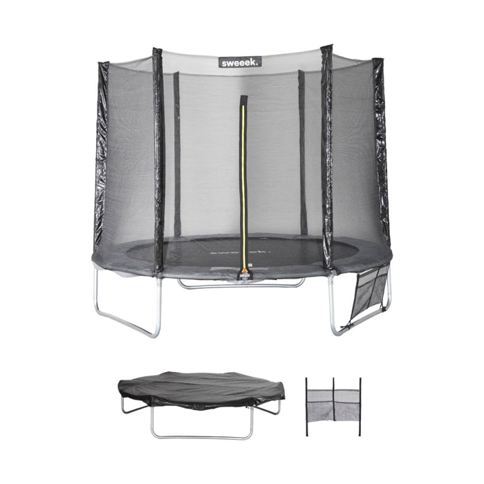 Trampoline 250 cm. gris. avec filet de protection. bâche. filet pour chaussures. kit d’ancrage