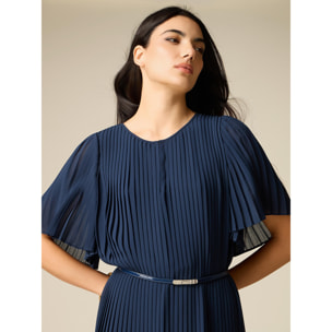 Oltre - Vestido corto en georgette plisado - Azul